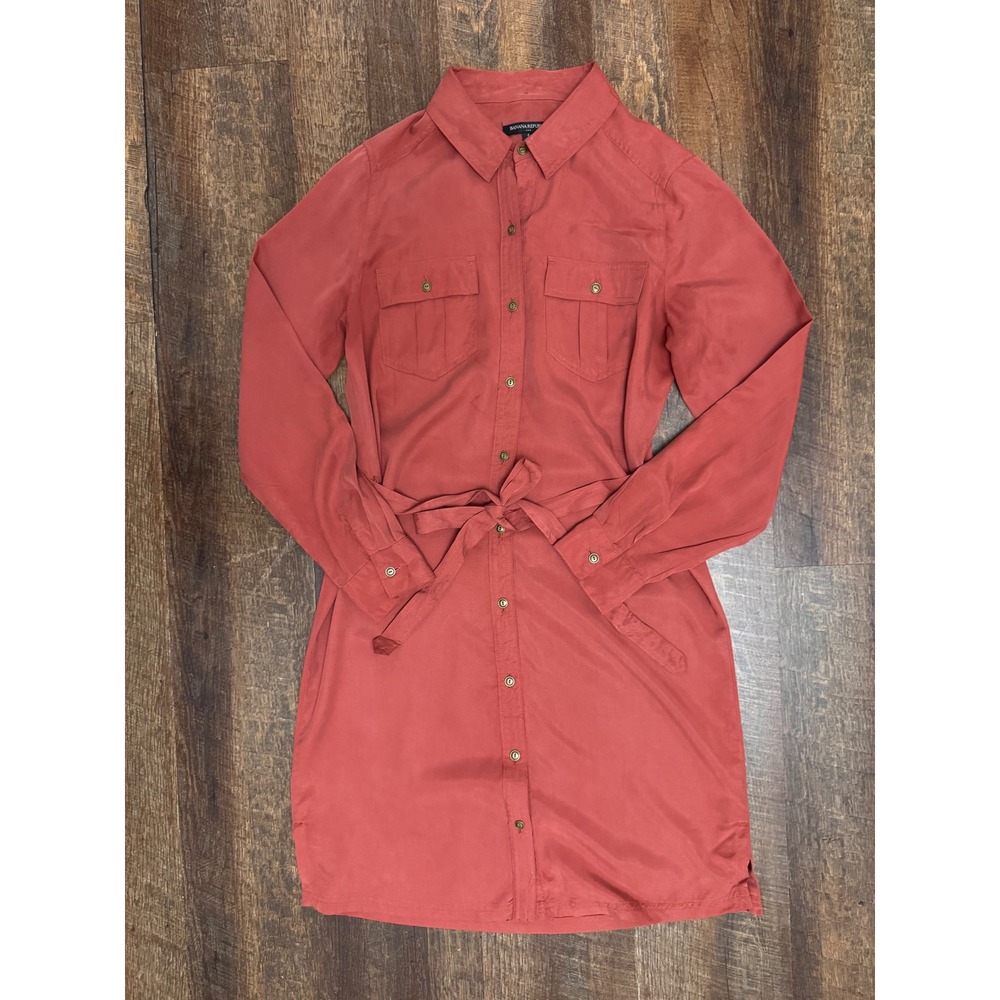Banana Republic Rust Orange Lyocell Utility Shirt Dress Belted Size 4